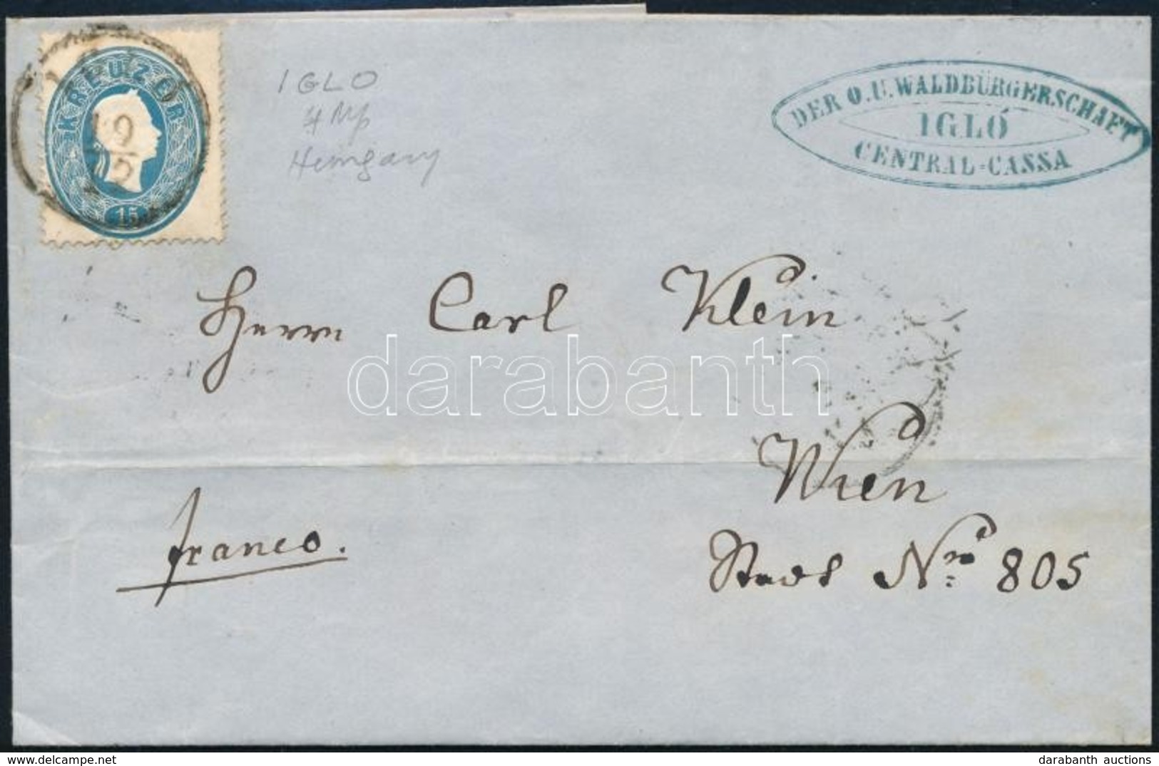 1861 15kr Levélen 'IGLÓ' - 'KASCHAU' - 'WIEN' - Autres & Non Classés