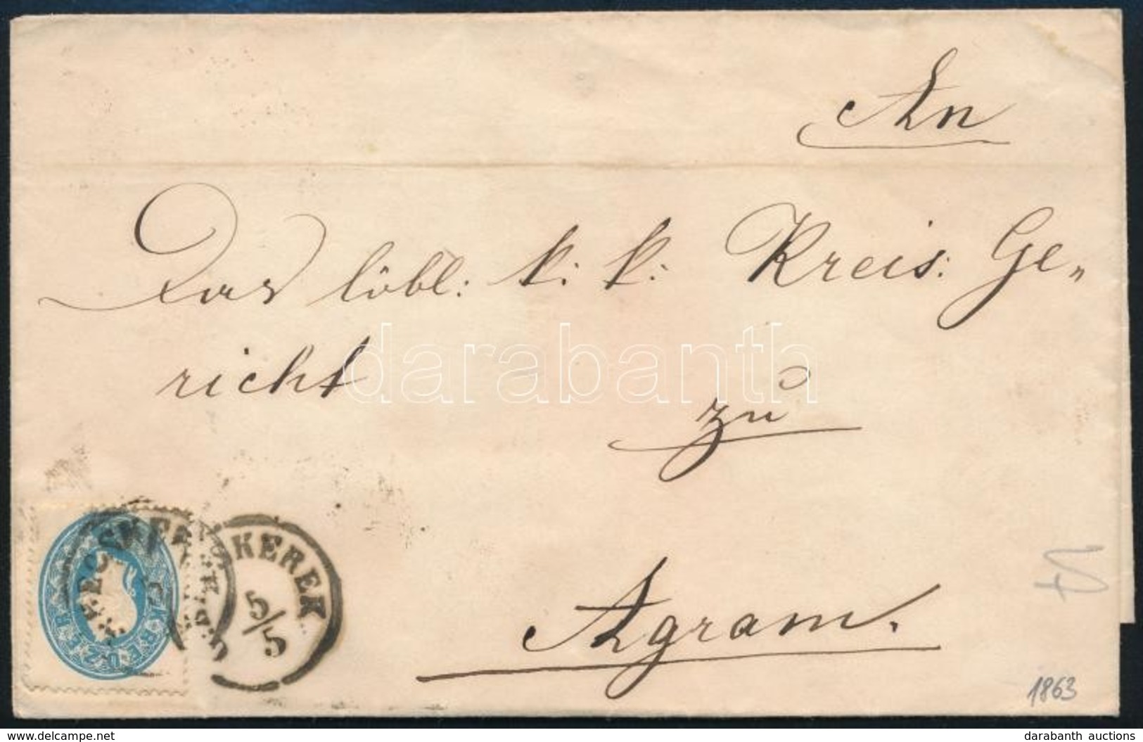 1863 15kr Levélen 'G: BECSKEREK' - 'AGRAM' - Autres & Non Classés