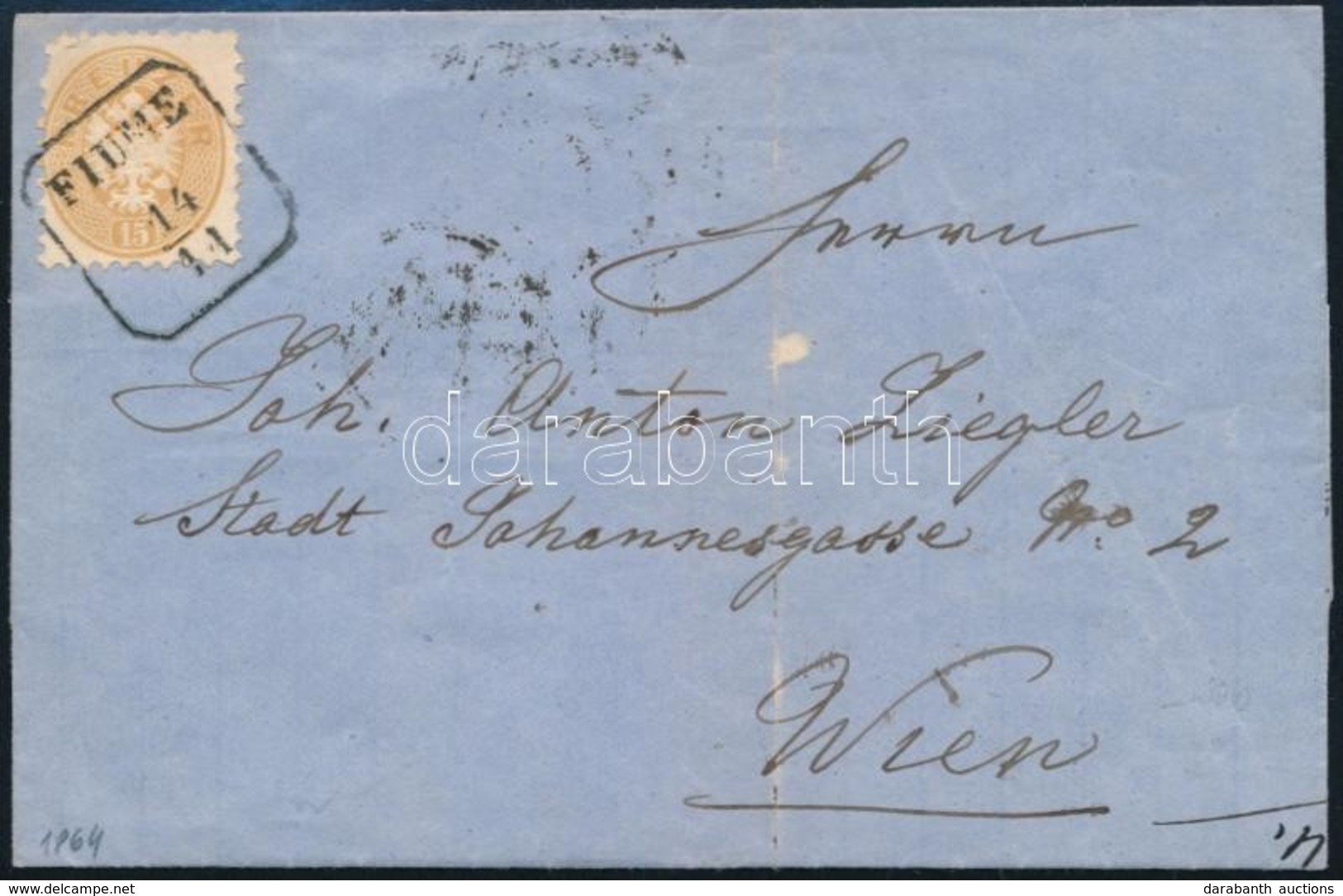 1864 15kr Levélen 'FIUME' - 'WIEN' - Autres & Non Classés