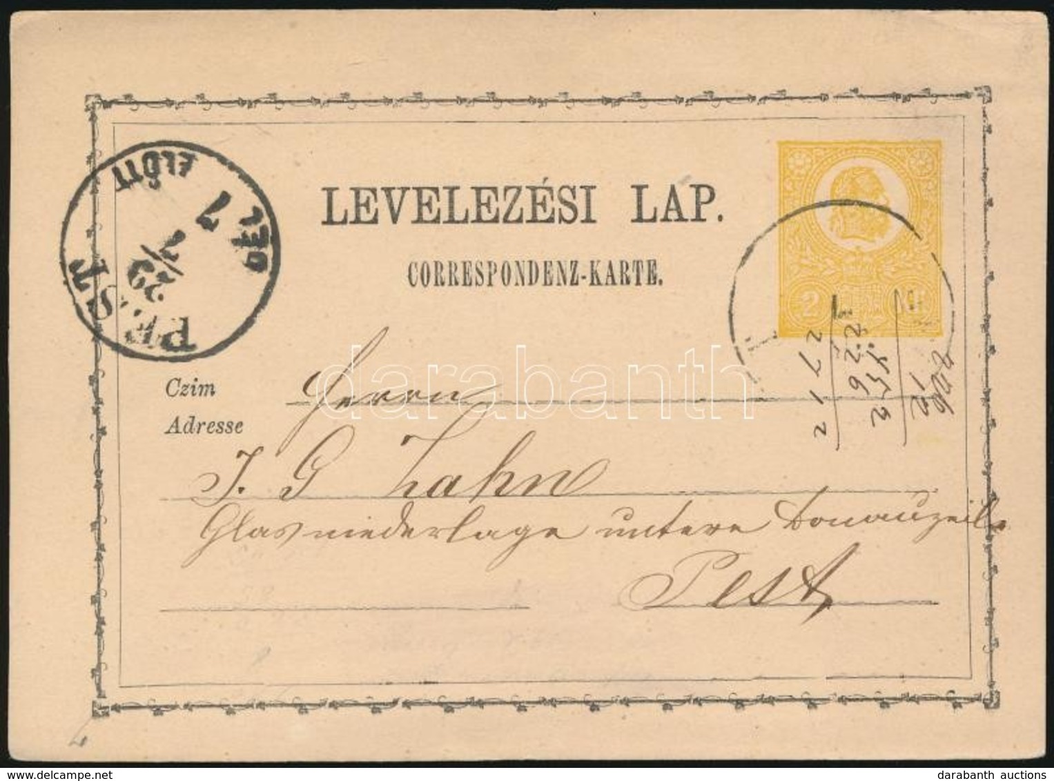 1871 2kr Díjjegyes Levelezőlap 'PEST / DÉL ELŐTT' - Autres & Non Classés