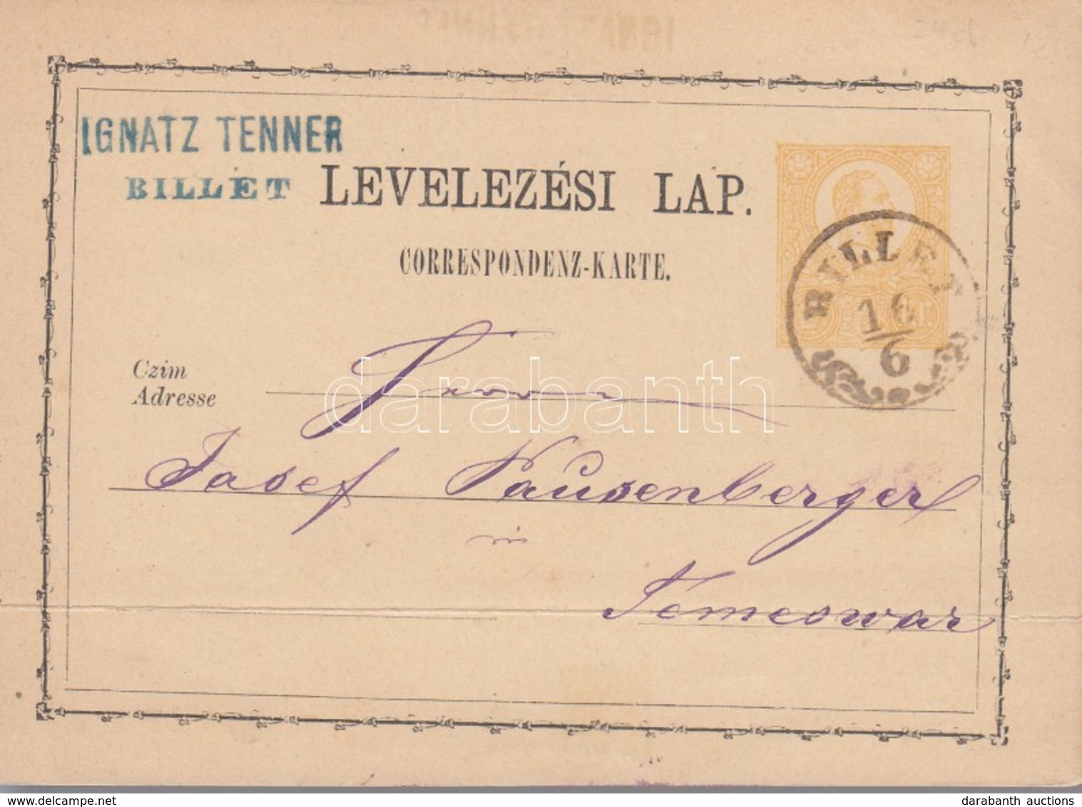 1872 2kr Díjjegyes Levelezőlap / PS-card 'BILLET' - Temesvár - Other & Unclassified