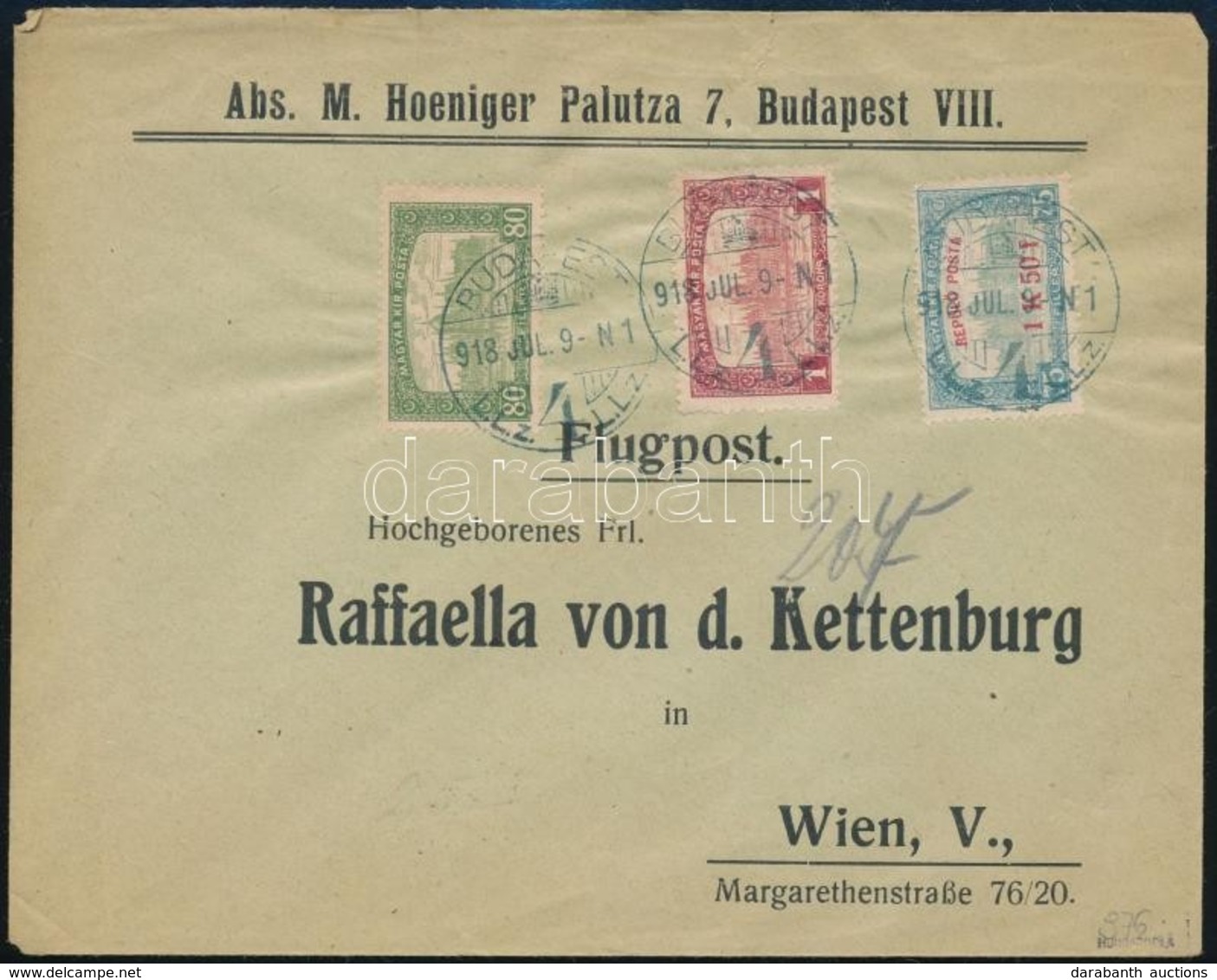 1918 Repülő Posta 1,50K Céges Levélen Bécsbe - Altri & Non Classificati