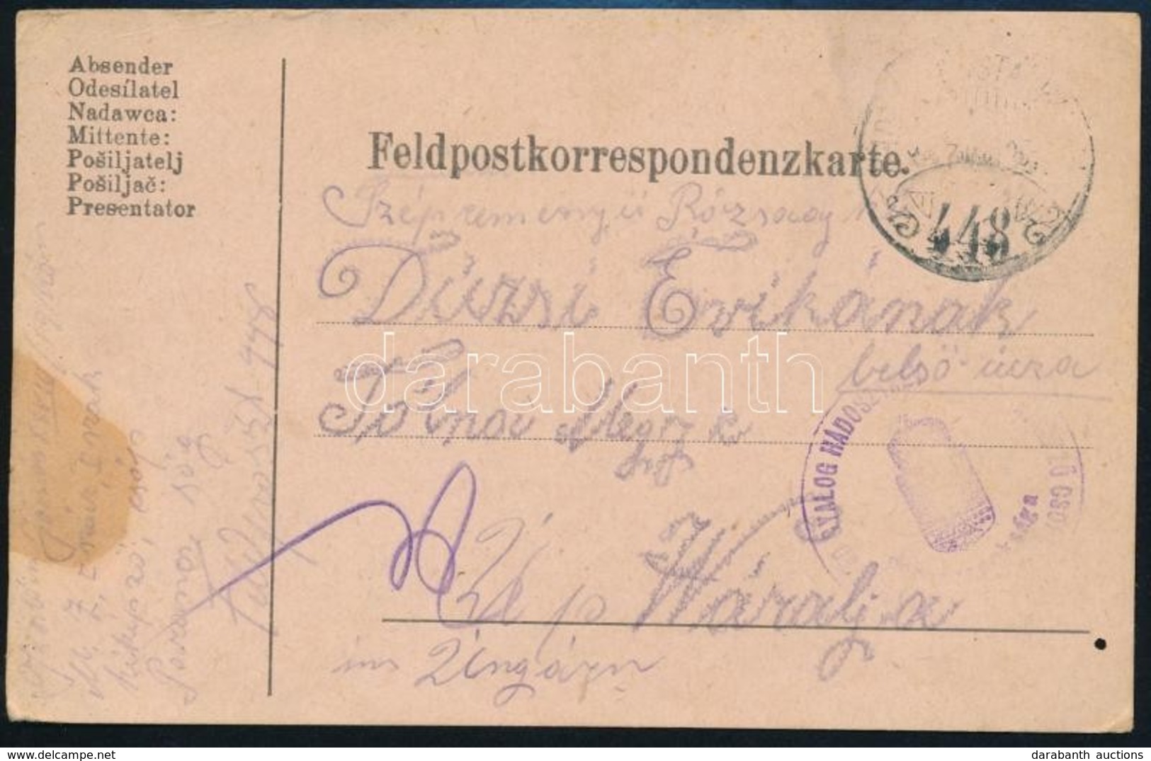 1917 Tábori Posta Levelezőlap '53. HONVÉD GYALOG HADOSZTÁLY ... KIKÉPZŐ CSOPORT' + 'HP 448' - Autres & Non Classés