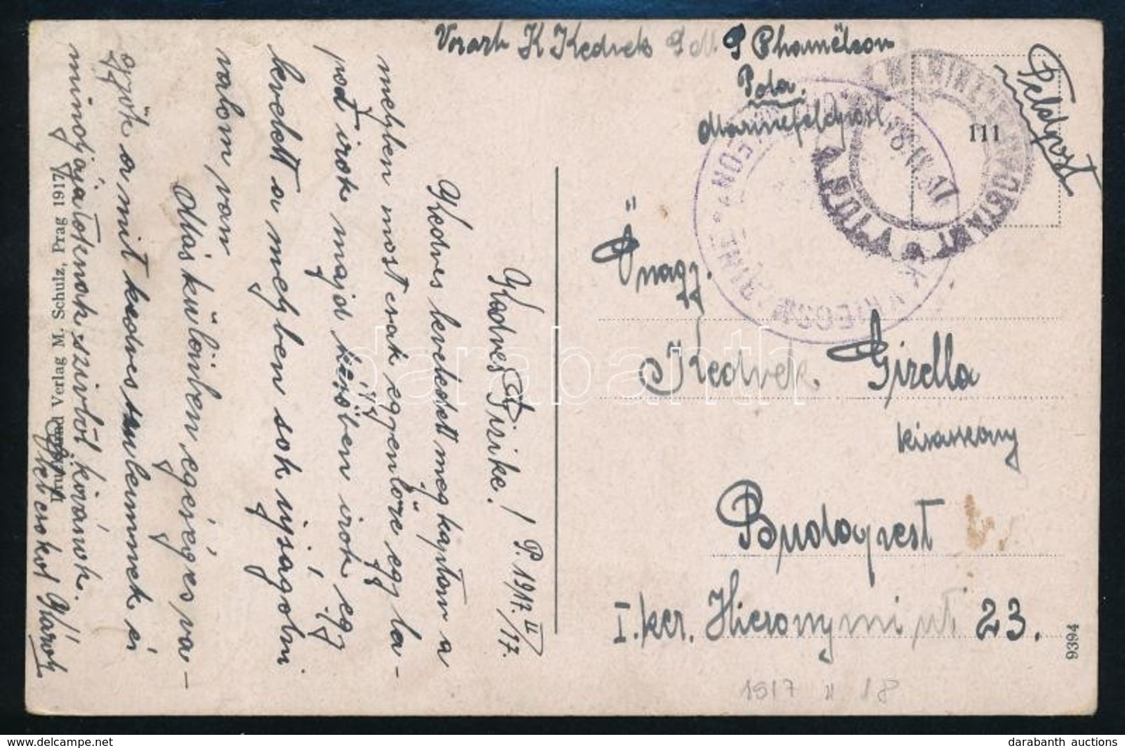 1917 Tábori Posta Képeslap 'S.M.S. CHAMELEON' - Autres & Non Classés