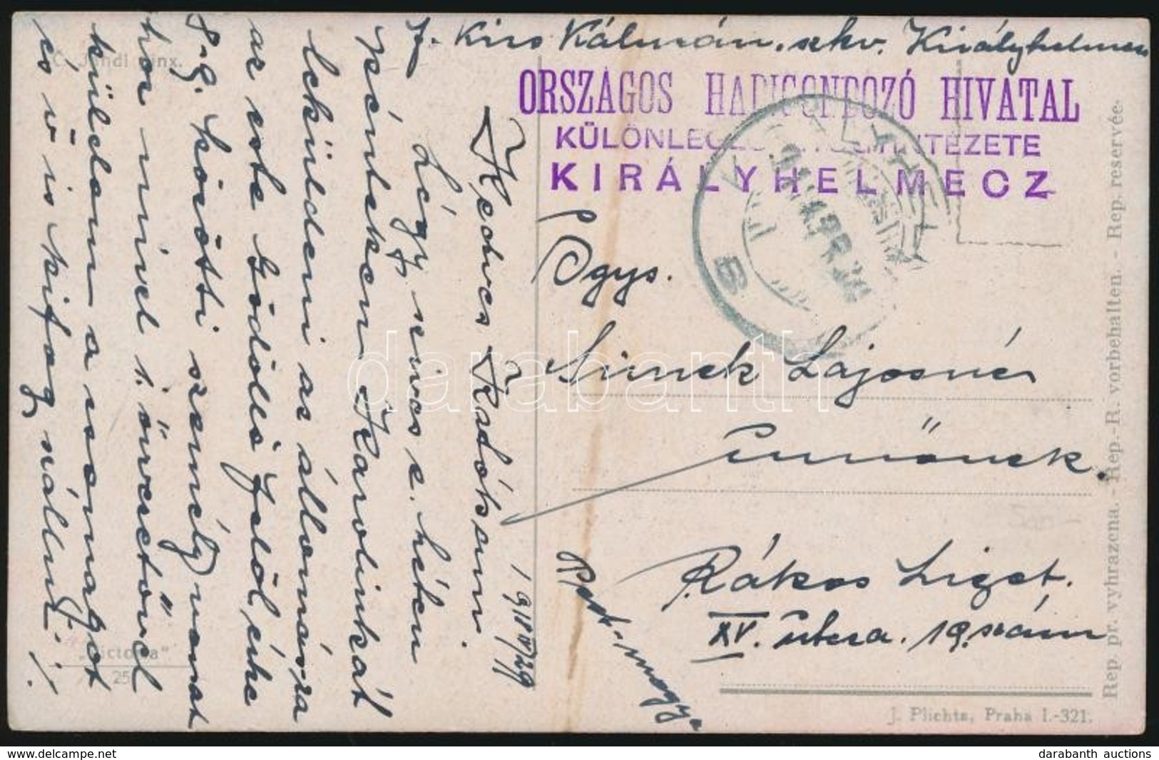 1918 Tábori Posta Képeslap 'ORSZÁGOS HADIGONDOZÓ HIVATAL KIRÁLYHELMECZ' - Autres & Non Classés