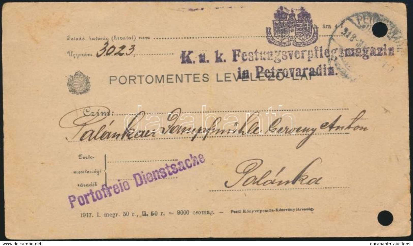 1918 Tábori Posta Levelezőlap 'K.u.k. Festungsverpflegsmagazin In Petrovaradin' - Autres & Non Classés