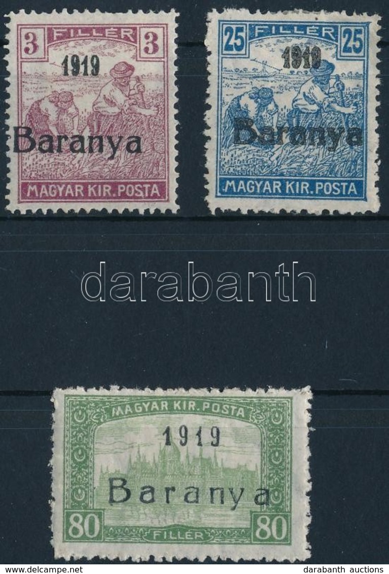* Baranya I. 1919 3 Klf Bélyeg Antikva Számokkal, Bodor Vizsgálójellel (9.400) - Autres & Non Classés