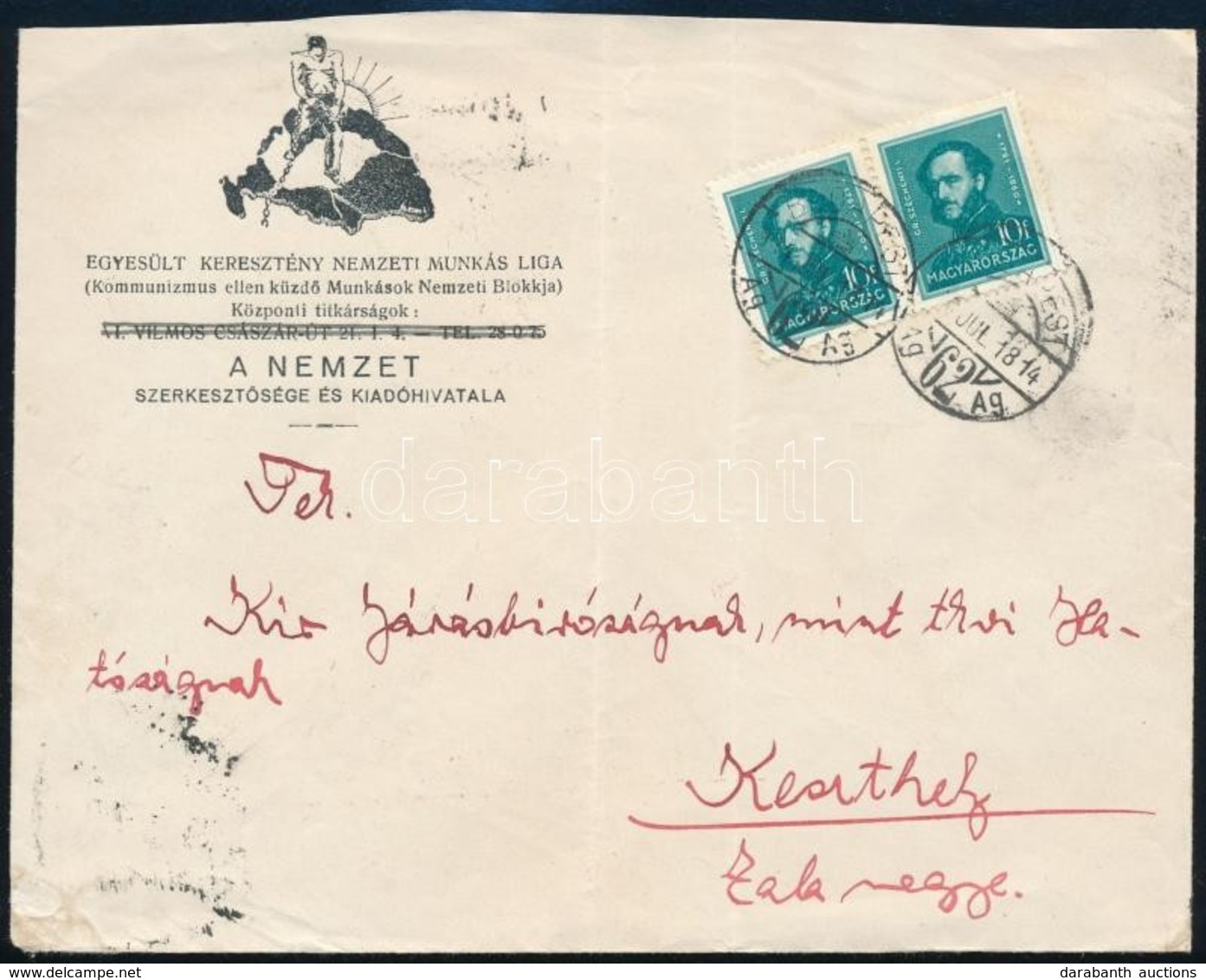 1934 Levél 20f Bérmentesítéssel Budapestről Keszthelyre - Autres & Non Classés