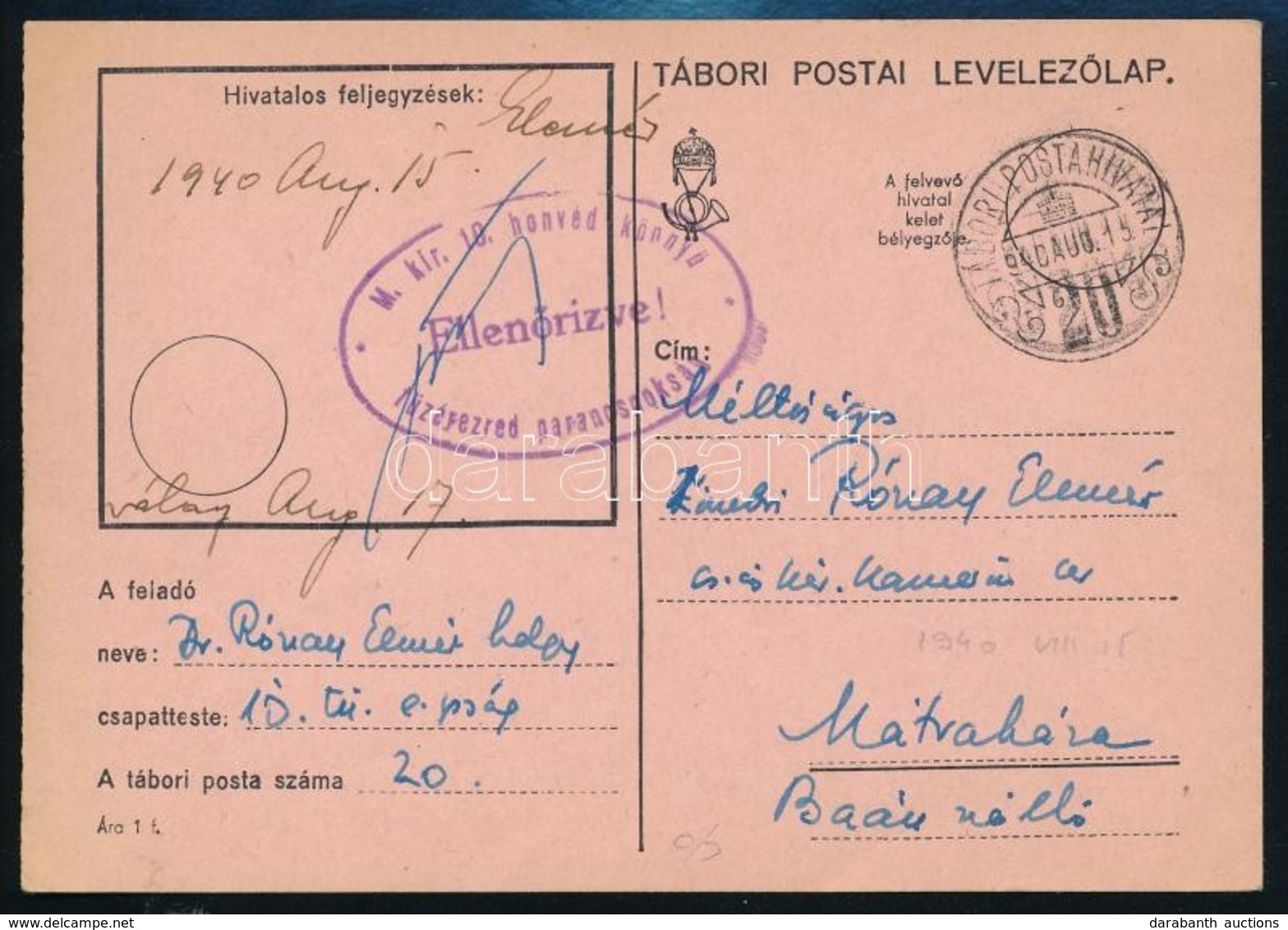 1940-1942 3 Db Tábori Posta Levelezőlap - Autres & Non Classés