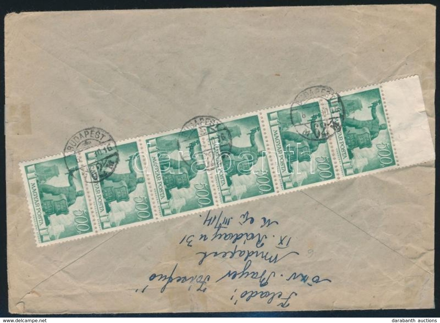 1946 ( 6. Díjszabás) Levél Újjáépítés 500P Hatoscsíkkal Bérmentesítve Csehszlovákiába 'BUDAPEST' - Bratislava - Autres & Non Classés