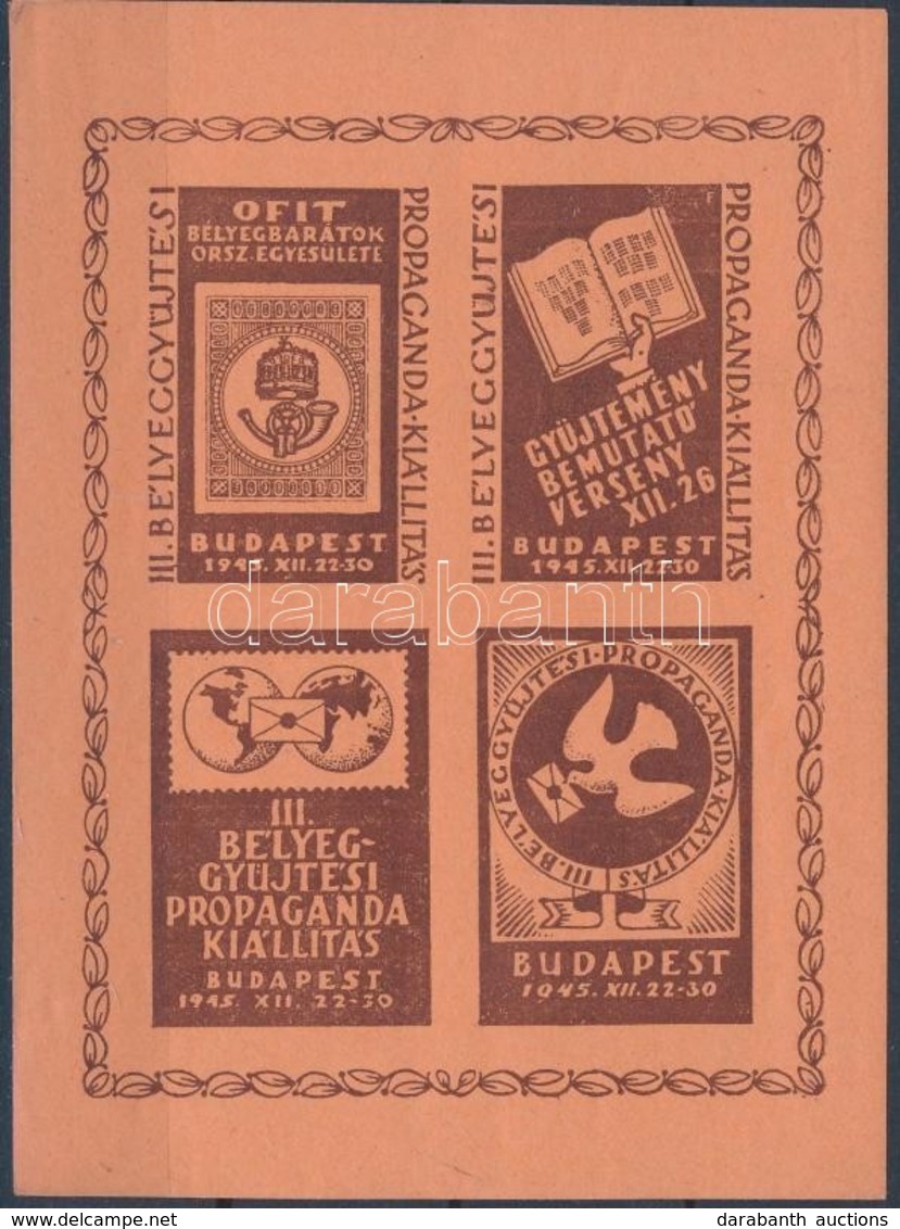 ** 1945/ 1b III. Bélyeggyűjtési Propaganda Kiállítás Emlékív (4.000) - Autres & Non Classés