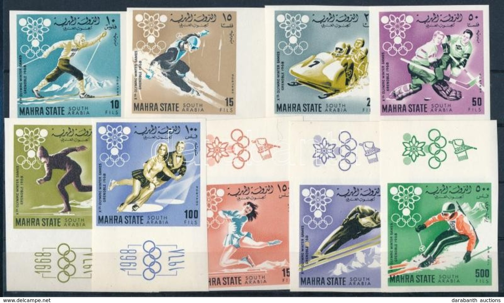 ** 1967 Téli Olimpiai Játékok Vágott Sor ívszéli és ívsarki értékekkel, ívszéli ötkarikás Nyomat Mi 39-47 - Autres & Non Classés