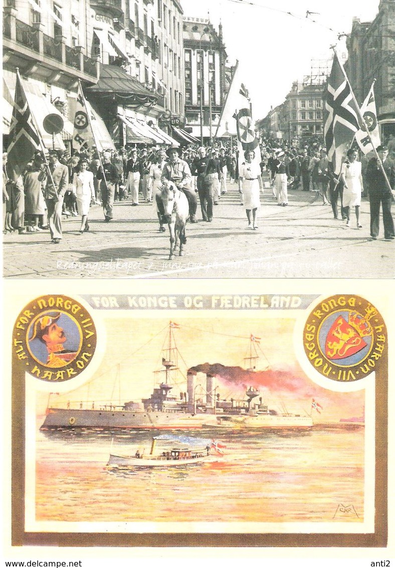 Norge Norway  50ies   - Two  Cards From  Rescue Company In Norway, Two Carst - Haakon Alt For Norge, And 7. Juni Parade - Cartoline Maximum