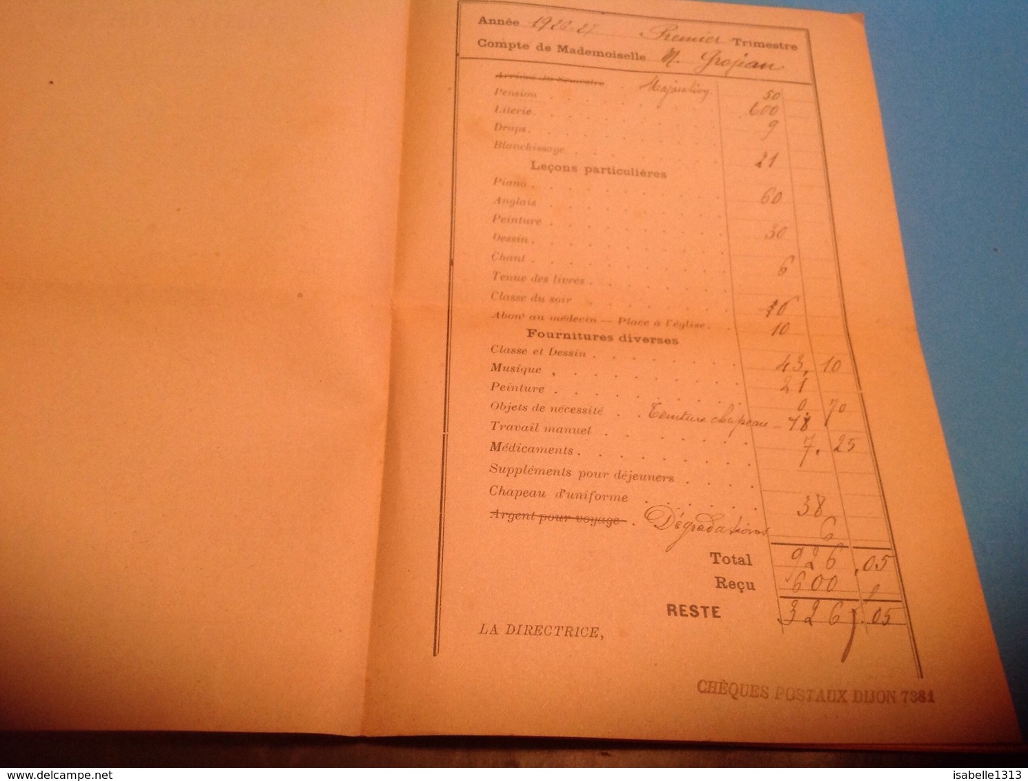 Pensionnat Jeanne D Arc Château D Athesans Haute Saône Bulletin Scolaire 1926 1927 - Diplômes & Bulletins Scolaires