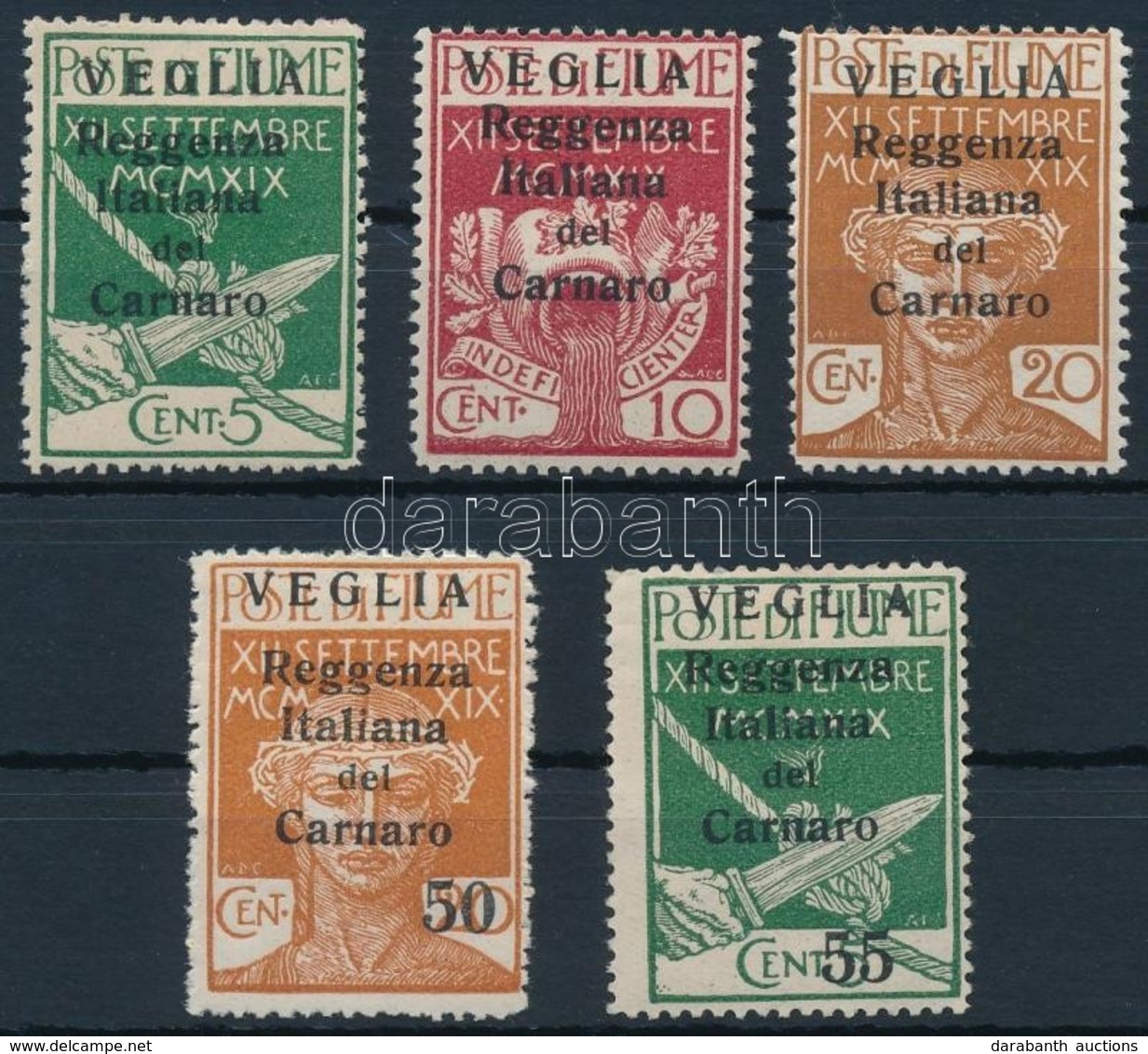 * Carnaro-sziget 1920 5 Klf Forgalmi Mi 28-30 II, 32-33 II - Autres & Non Classés