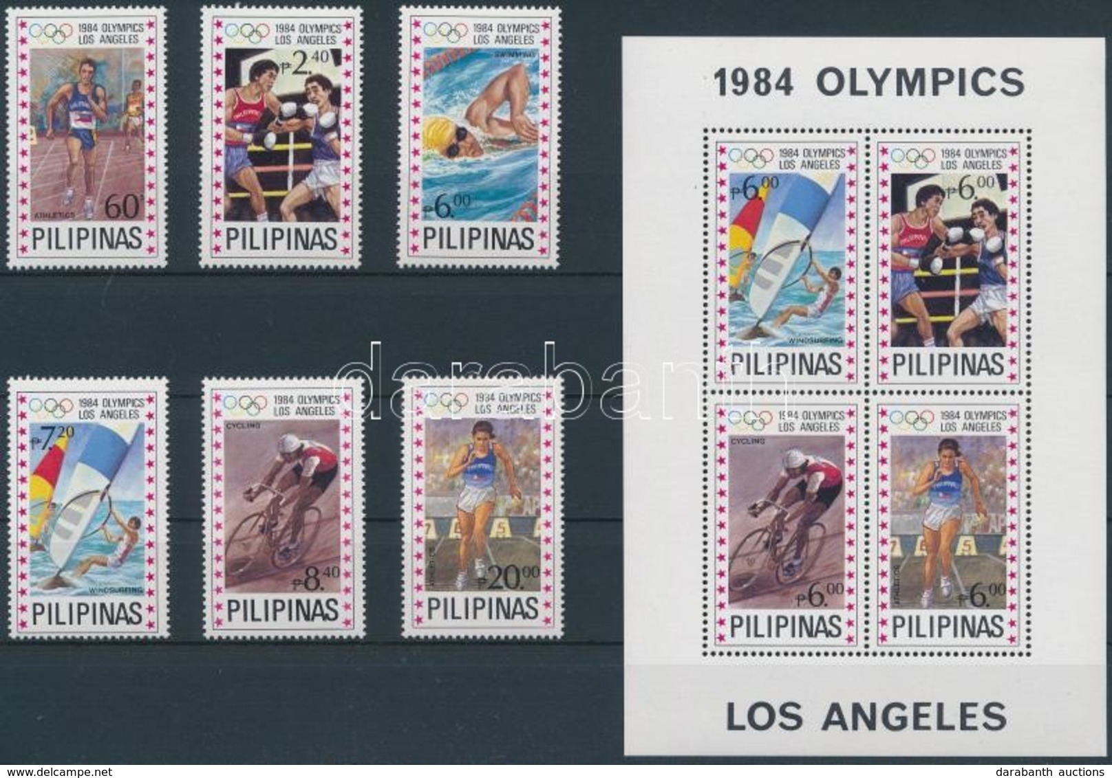 ** 1984 Nyári Olimpia: Los Angeles Sor Mi 1594-1599 + Blokk Mi 24 - Autres & Non Classés