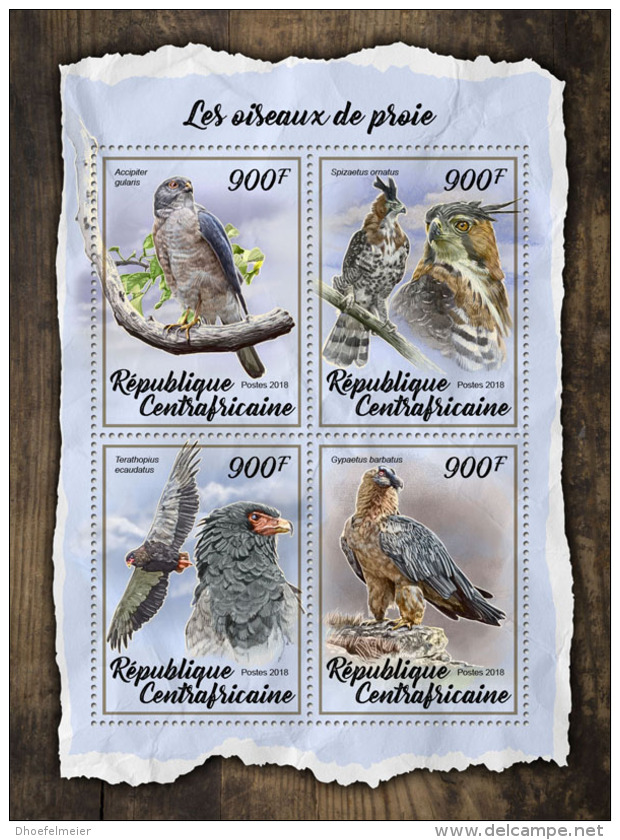 CENTRAL AFRICA 2018 MNH** Birds Vof Prey Greifvögel Oiseaux De Proie M/S - OFFICIAL ISSUE - DH1807 - Adler & Greifvögel