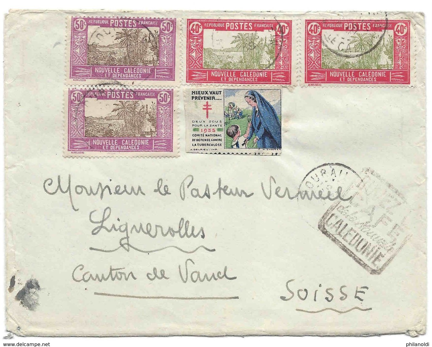 Nouvelle Calédonie Cachet BOURAIL 1938 Lettre De La Léproserie Tchila à LIFOU, + DAGUIN BUVEZ LE CAFE Pour La Suisse - Briefe U. Dokumente