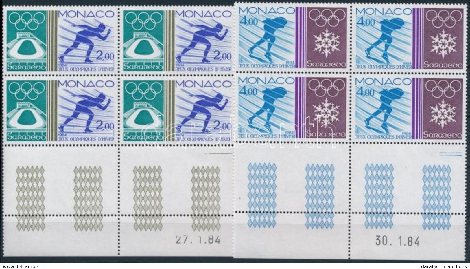 ** 1984 Olimpia Sor ívsarki üresmezős Négyestömbökben Mi 1616-1617 - Autres & Non Classés