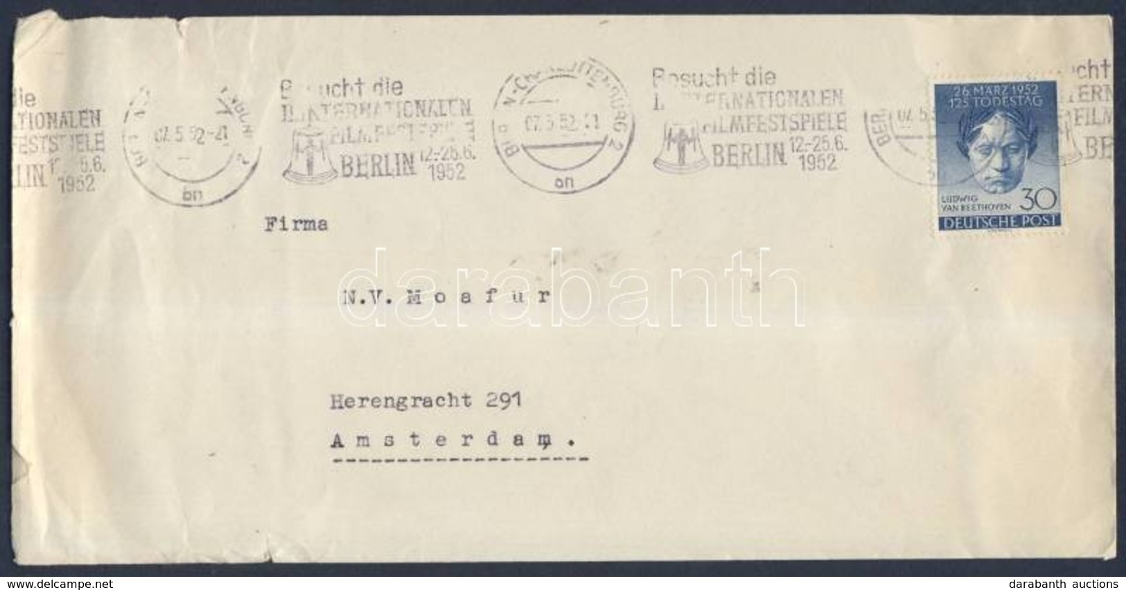 1952 Beethoven Mi87 Egyes Bérmentesítés Levélen Hollandiába - Altri & Non Classificati