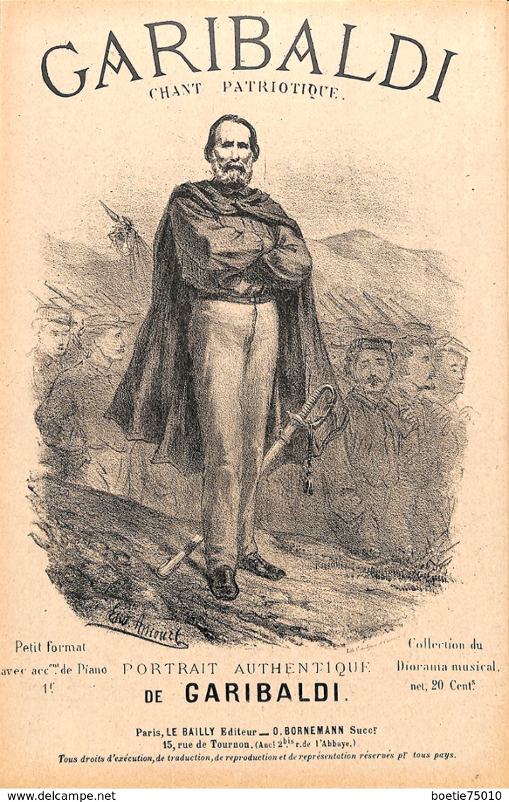 Garibaldi, Chant Patriotique. Partition Ancienne, Petit  Format, Couverture Illustrée Ancourt - Partitions Musicales Anciennes