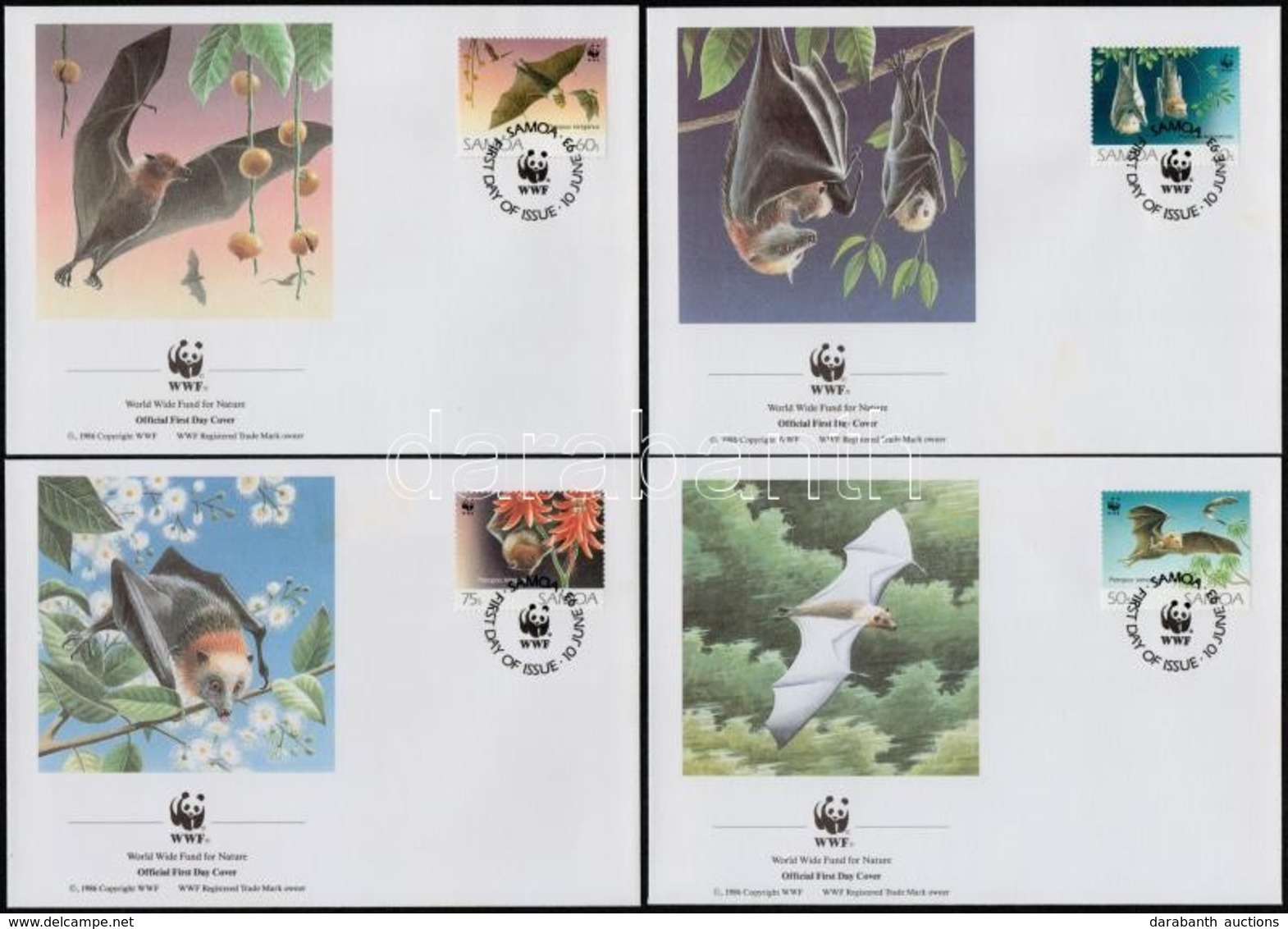 1993 WWF Denevérek Sor 4 FDC-n Mi 754-757 - Autres & Non Classés