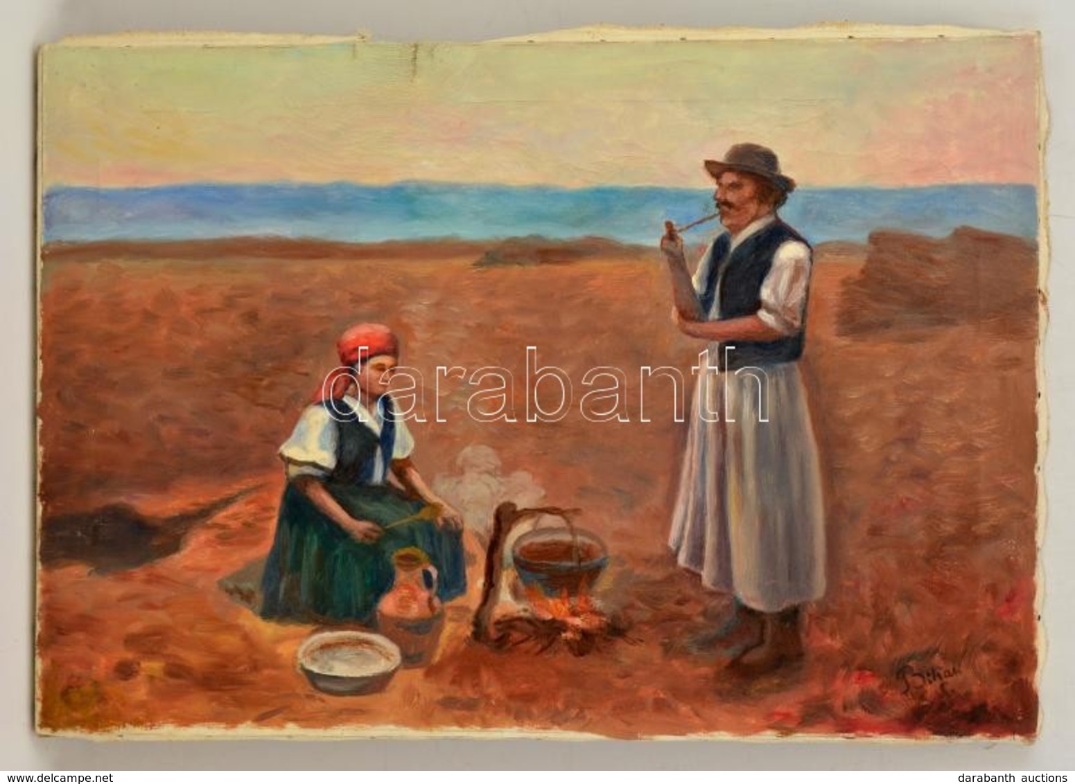 Bihari Jelzéssel: Ebédre Készülők. Olaj, Vászon, 40×60 Cm - Altri & Non Classificati