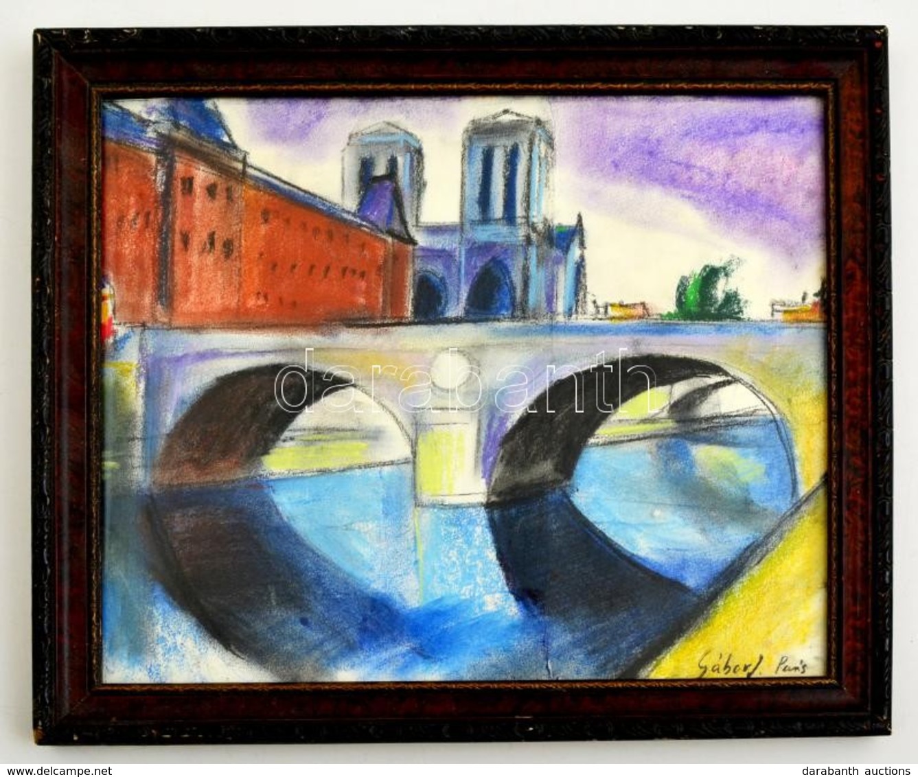 Gábor Jelzéssel: Szajna. és Notre Dame. Pasztell, Papír, üvegezett Keretben, 32×36 Cm - Autres & Non Classés