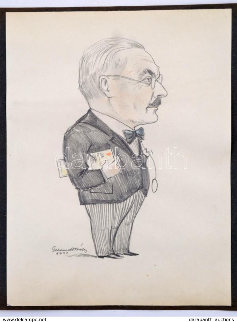 Gebhardt Béla (1901-1990): Csokornyakesdős úr. Karikatúra 1944-ből. Ceruza, Papír, Jelzett, 23×18 Cm - Autres & Non Classés