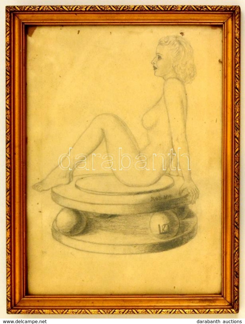 Kozma Jelzéssel: Női Akt. Ceruza, Papír, üvegezett Keretben, 30×23 Cm - Autres & Non Classés