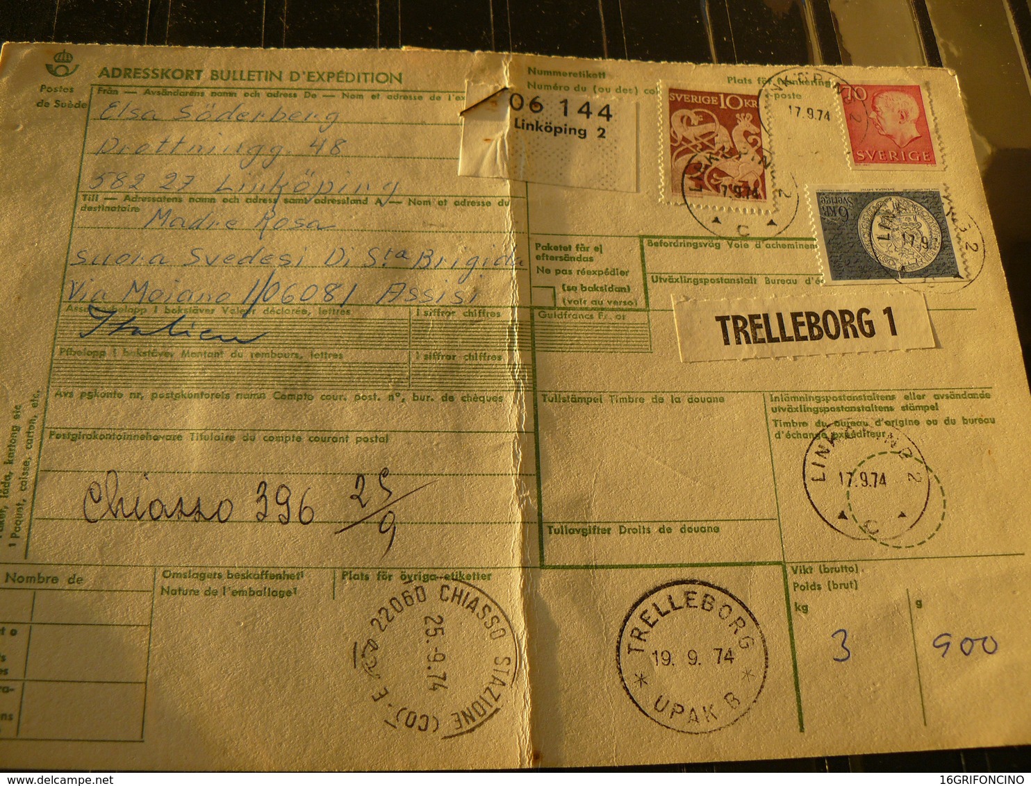 1974..BEAUTIFULS POSTAGESTAMPS OF SVERIGE ON POSTAL DOCUMENT TO ITALY..//..BEI FRANCOBOLLI SVEDESI X ITALIA - Sonstige & Ohne Zuordnung