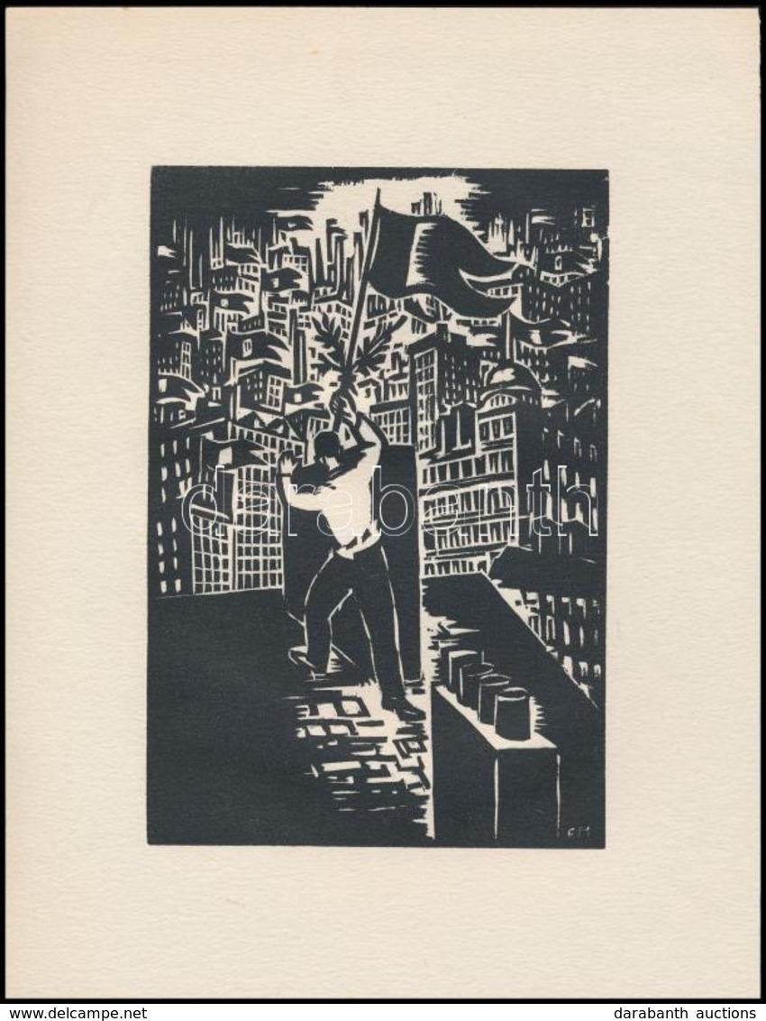 Frans Masereel (1889-1972): Zászló, Fametszet, Papír, Jelzett A Metszeten, 16×11 Cm - Autres & Non Classés