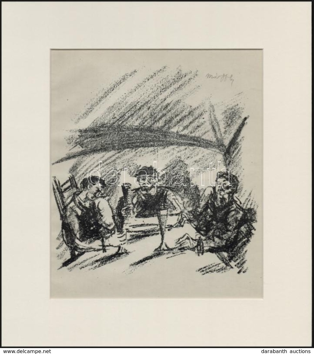 Márffy Ödön (1878-1959): Asztaltársaság. Litográfia, Papír, Utólag Jelzett, Paszpartuban, 21×17,5 Cm - Autres & Non Classés