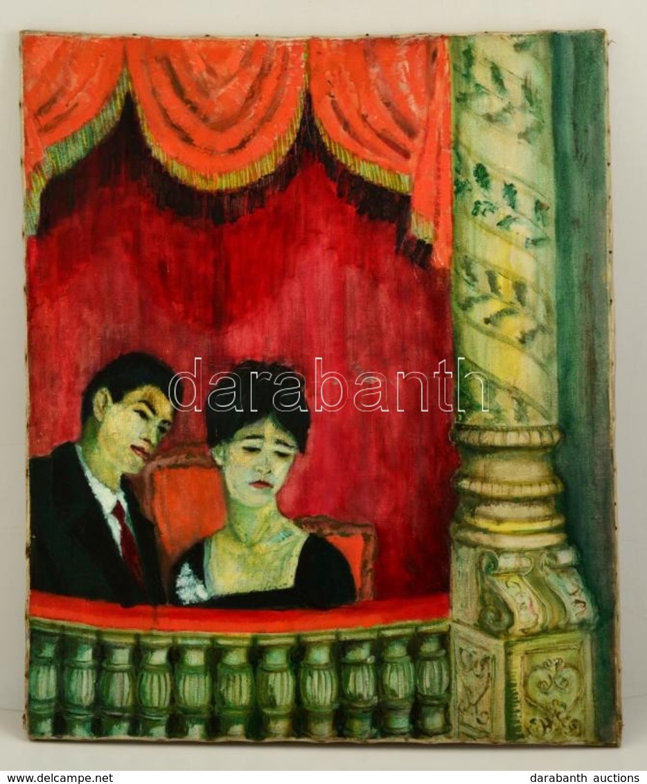 Jelzés Nélkül: Japán Pár Színházban. Olaj, Vászon. / Japanese Couple In Theater. Oil On Canvas. 85x70 Cm - Autres & Non Classés