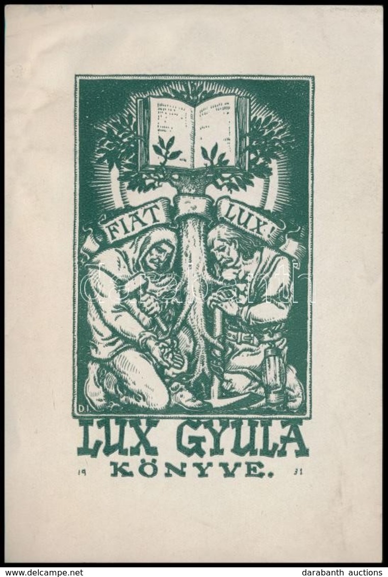 Divéky József (1887-1951): Ex Libris Lux Gyula. Fametszet, Papír, Jelzett A Dúcon, 12x7 Cm - Autres & Non Classés