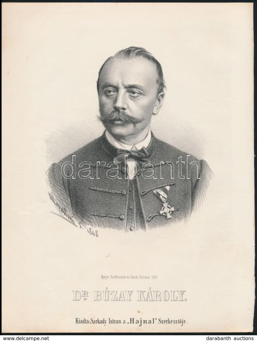 Cca 1867 Marastoni József: Búzay Károly Orvos, Székesfővárosi Tanácsnok Portréja, Litográfia, Papír, 27×21 Cm - Estampes & Gravures