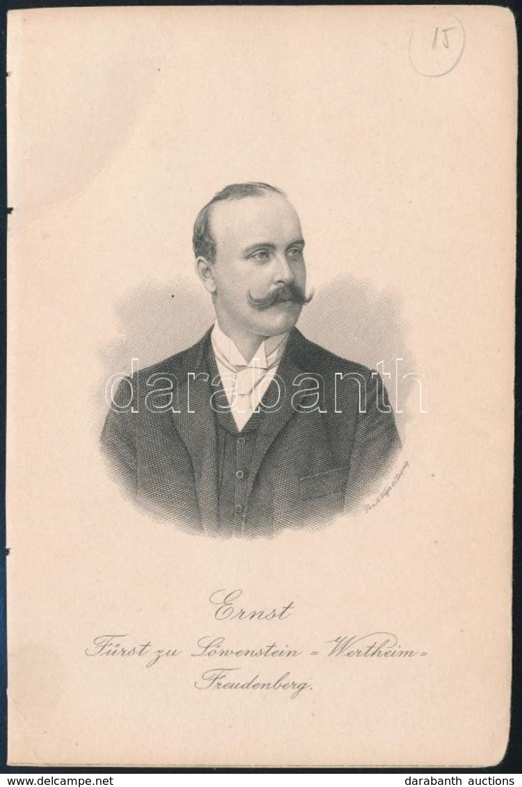 Ernst Löwenstein-Wertheim Herceg Acémetszetű Portréja. / Steel Engraved Portrait 10x15 Cm - Estampes & Gravures