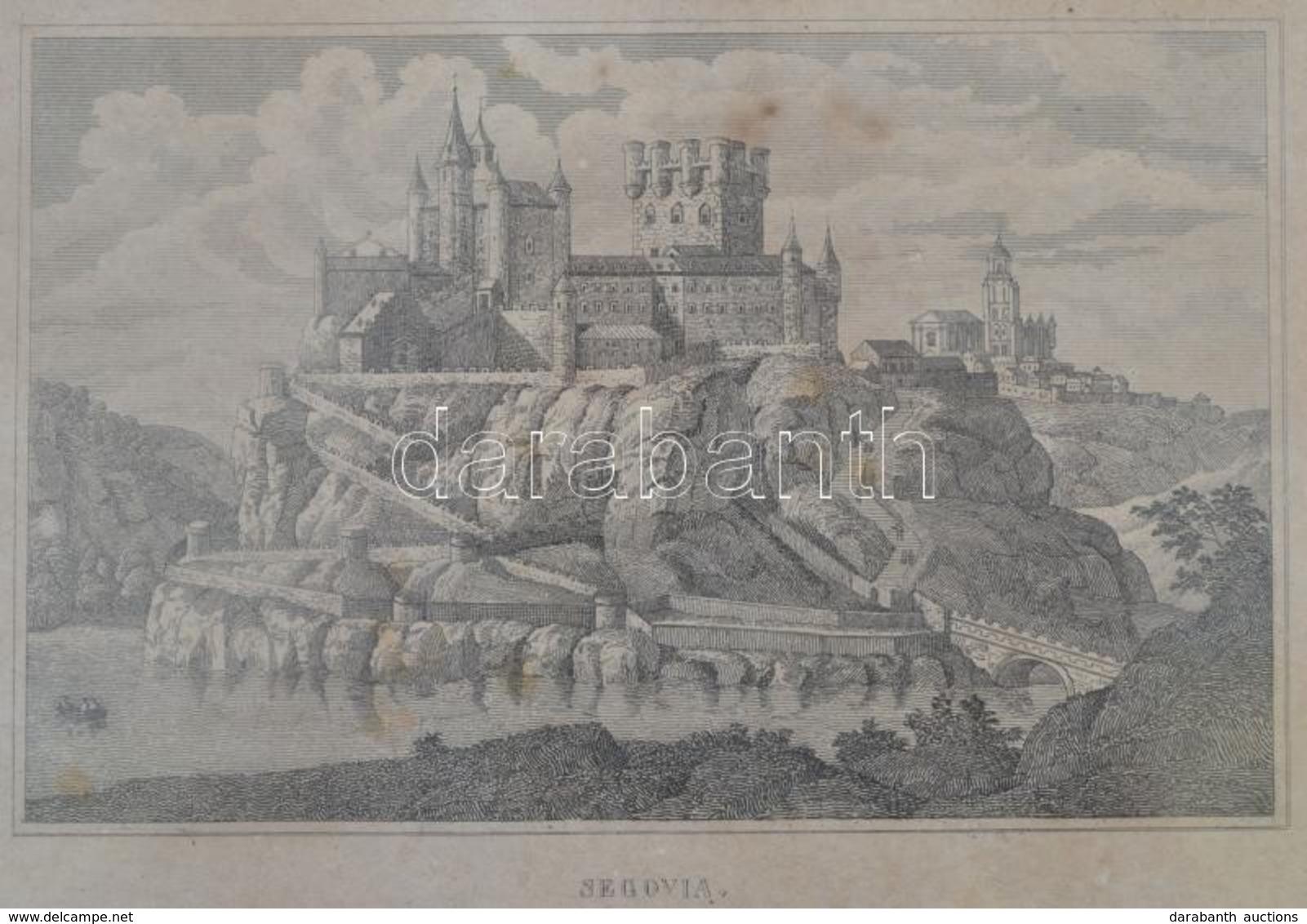 Cca 1800 Segovia Spanyol Város Rézmetszetű Képe üvegezett Keretben / Segovia In Spain. Etching In Glazed Frame 22x17 Cm - Estampes & Gravures