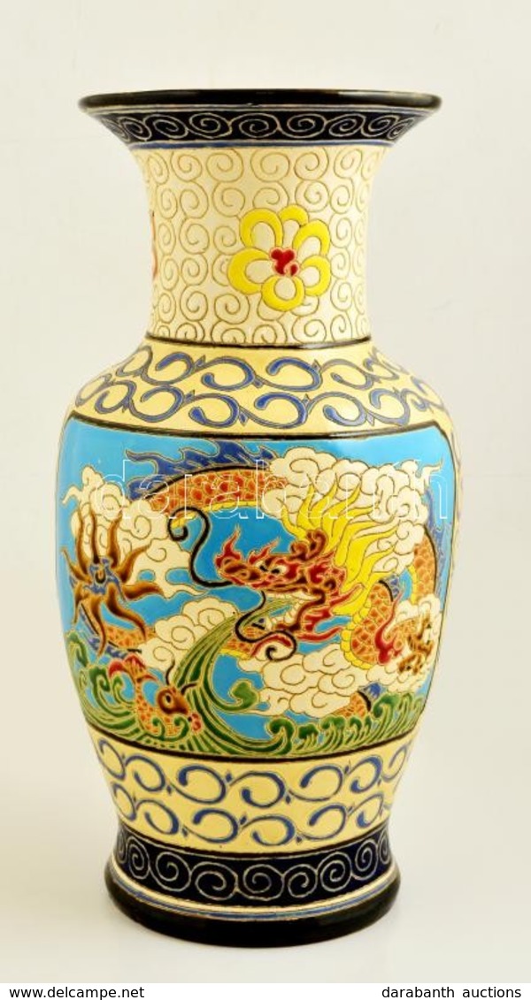 Nagyméretű Kínai Padlóváza. Kézzel Festett, Benyomott Alakzatokkal. Belül Egy Hajszálrepedéssel./ Chinese Standing Vase  - Autres & Non Classés