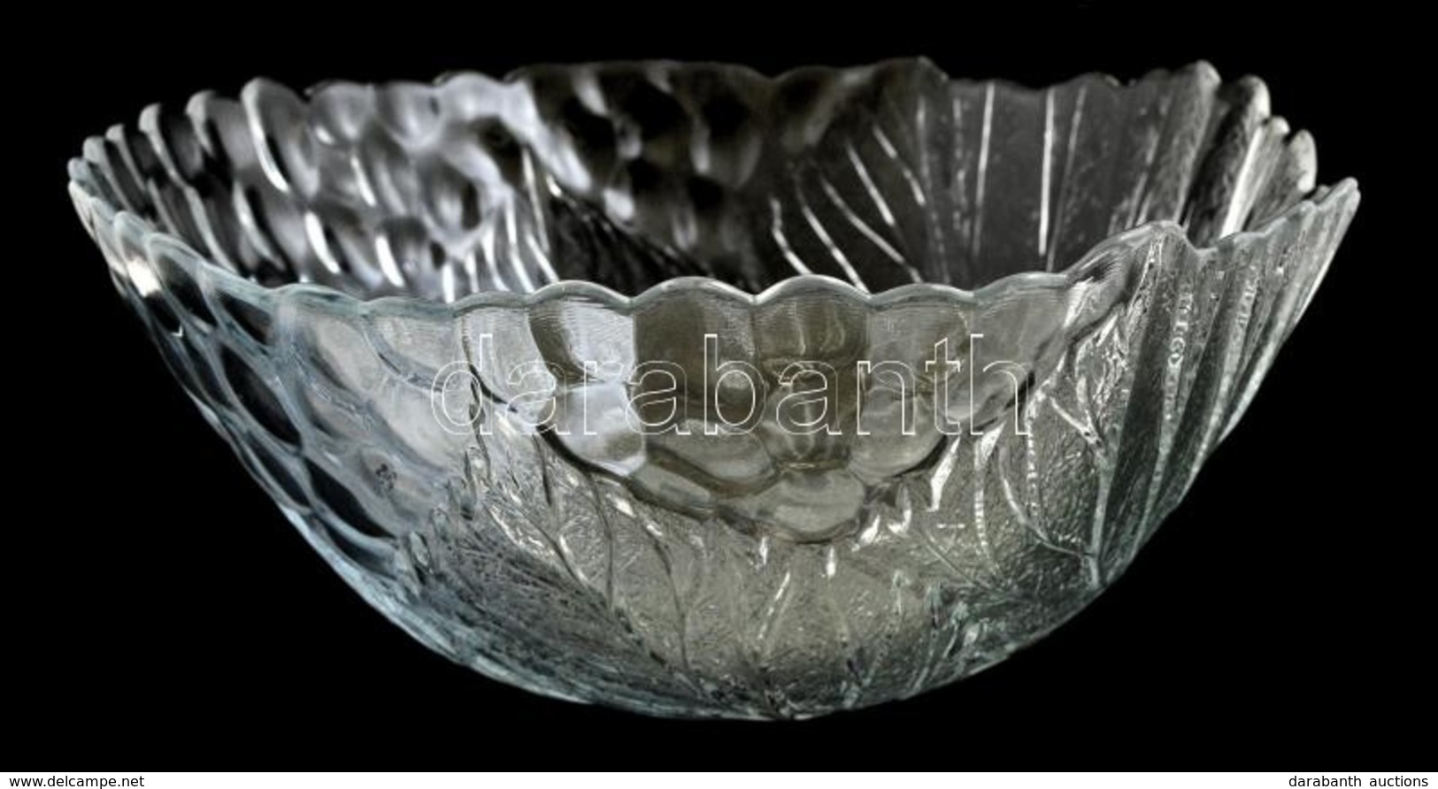 Préselt Levél Mintás üvegtál, Hibátlan, Jelzés Nélkül, D:22,5 Cm, M:8,5 Cm - Verre & Cristal