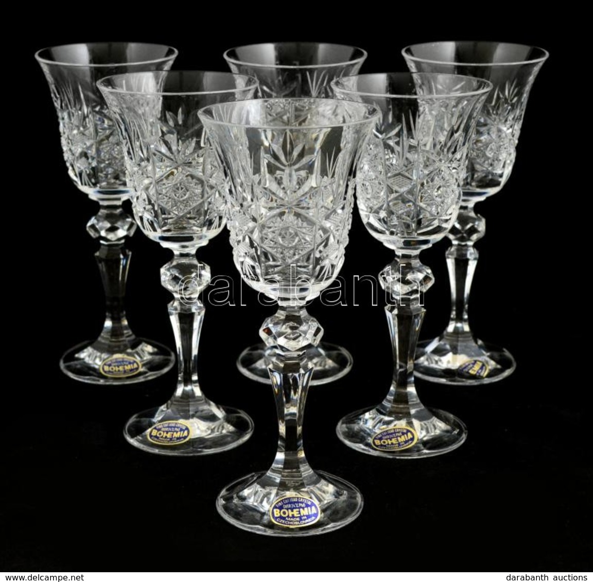 Bohemia Kristály Pohár, Jelzett, Metszett, Hibátlan, 6 Db, M: 15 Cm - Verre & Cristal