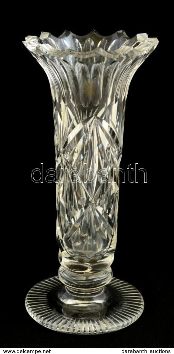 Díszes üveg Kisváza, Csiszolt, Nagyon Apró Csorbákkal, M: 16 Cm - Verre & Cristal