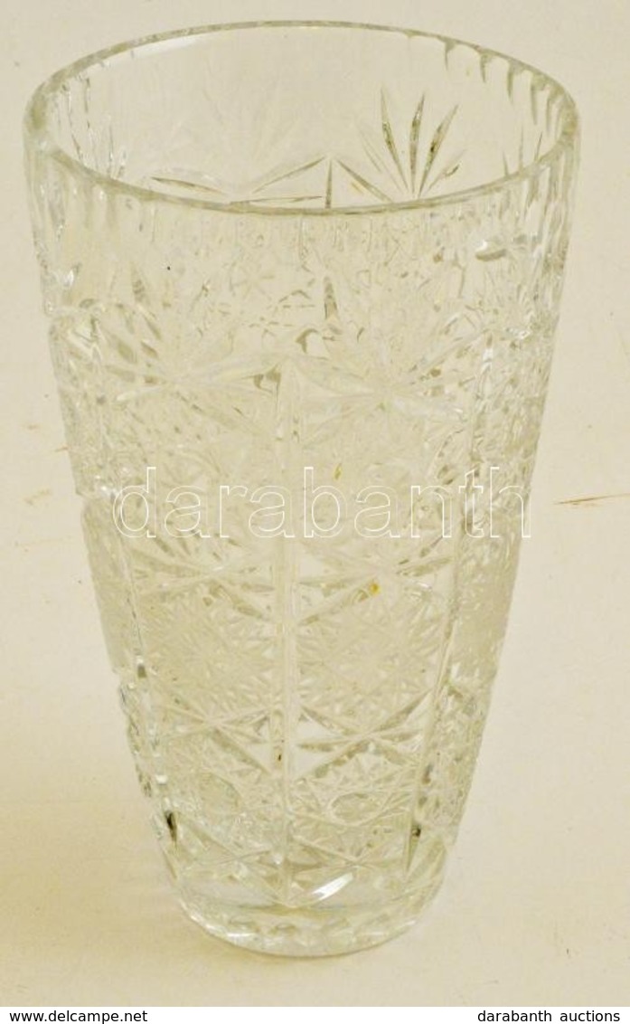 Ólomkristály Váza, Minimális Csorbával, Metszett, M: 22 Cm - Verre & Cristal