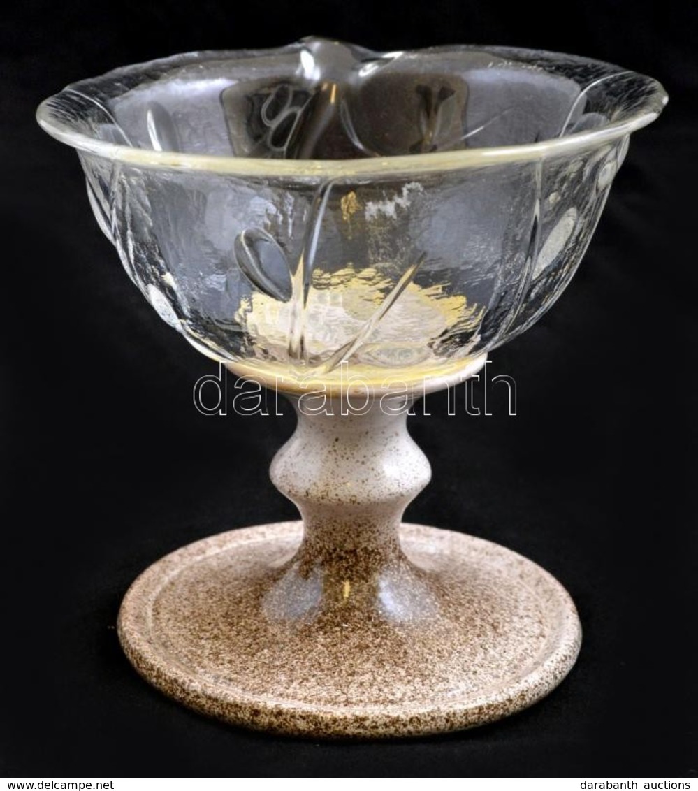 Mázas Iparművész Kis Kínáló üveg Résszel, Jelzés Nélkül, H M: 14,5 Cm,  D:14 Cm - Verre & Cristal