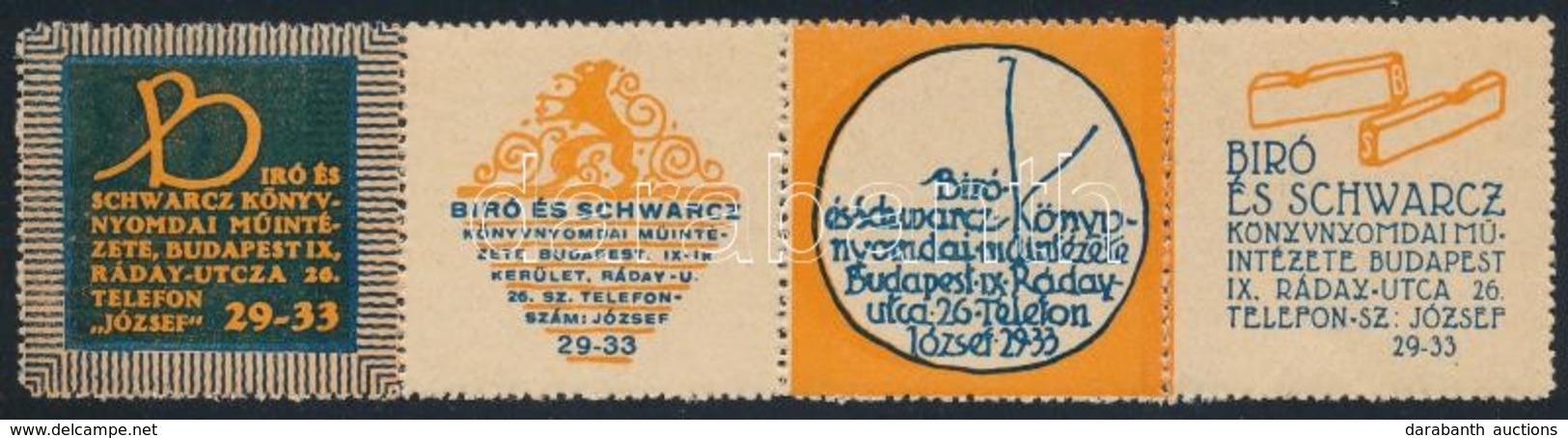 1910 Bíró és Schwarz Könyvnyomdai Műintézet 4 Klf Levélzáró Négyescsíkban - Non Classés