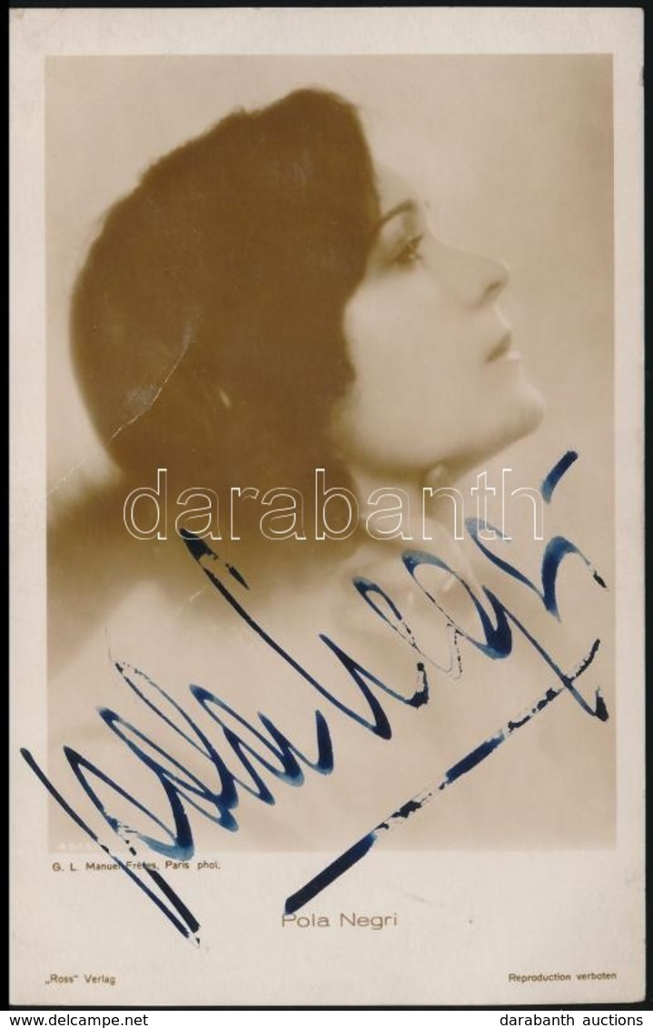 Cca 1920 Pola Negri (1987-1987) Lengyel Színésznő Aláírt Fotólapja / Autograph Signed Photo Card - Autres & Non Classés