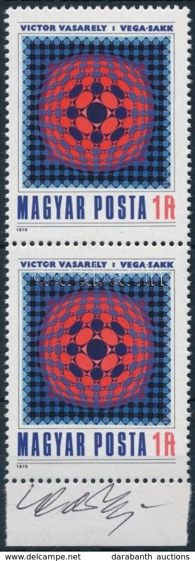 ** 1979 Victor Vasarely Vega-sakk C. Képét ábrázoló Bélyegpár A Művész Saját Kezű Aláírásával /
1979 Vasarely Stamp Pair - Altri & Non Classificati