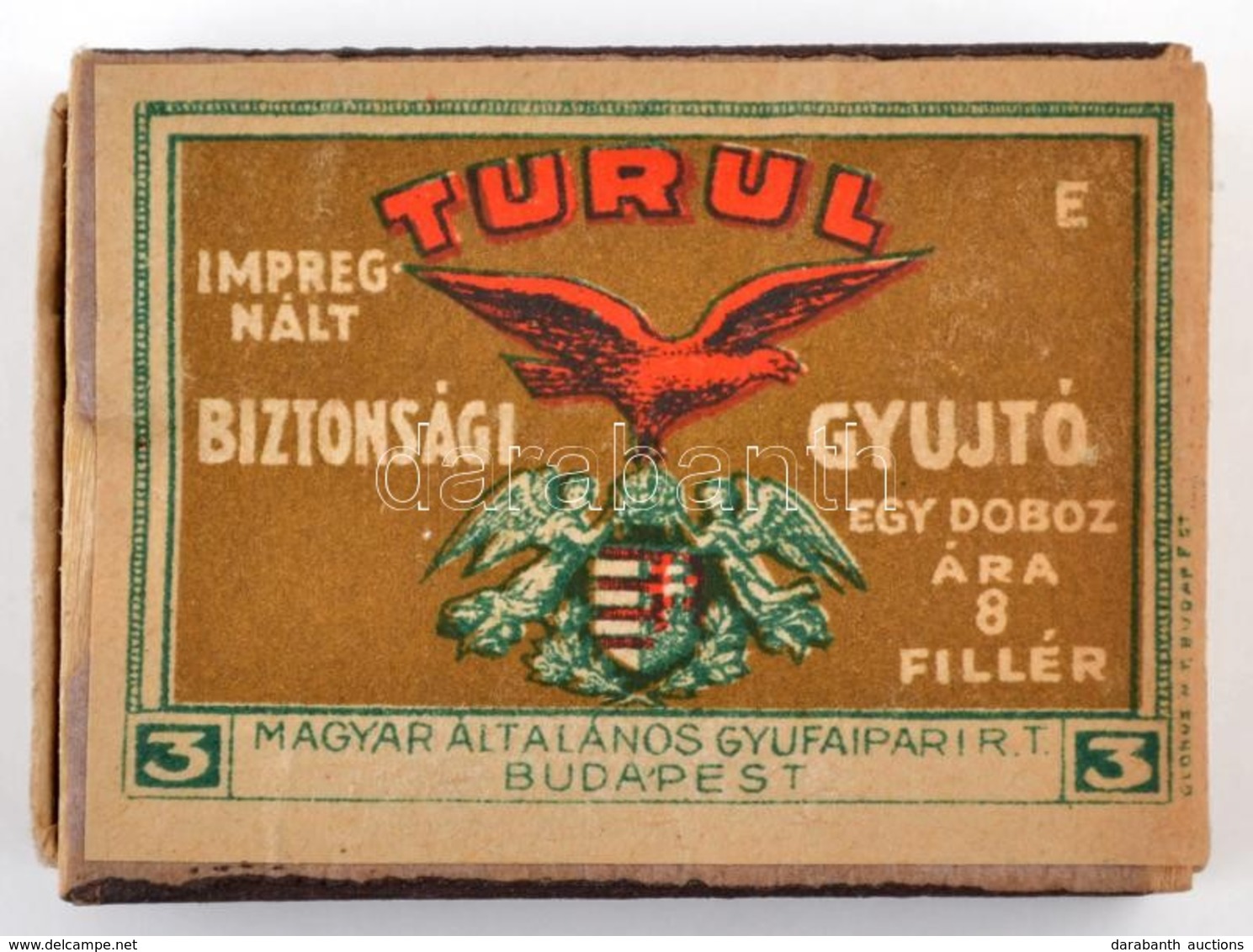 Cca 1930 Turul Impregnált Biztonsági Gyújtó - Régi Gyufásdoboz, Tartalommal - Non Classés