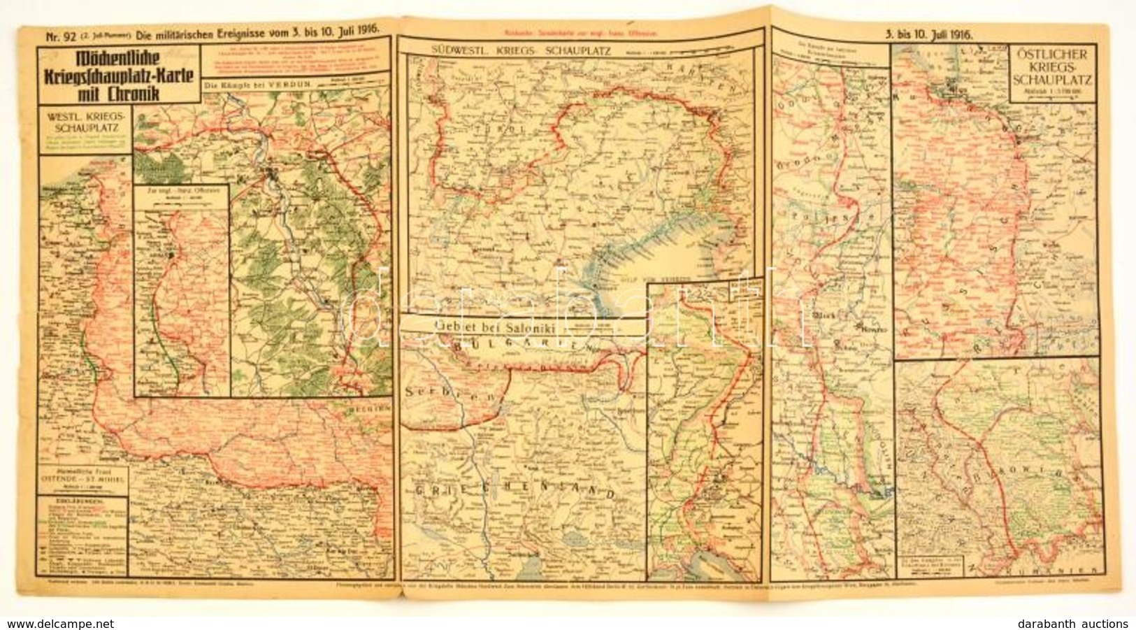 1916 Nr. 92 Die Militärischen Ereignisse Vom 3. Bis 10. Juli, (Wöchentliche Kriegsschauplatz-Karte Mit Chronik), 66x34 C - Autres & Non Classés