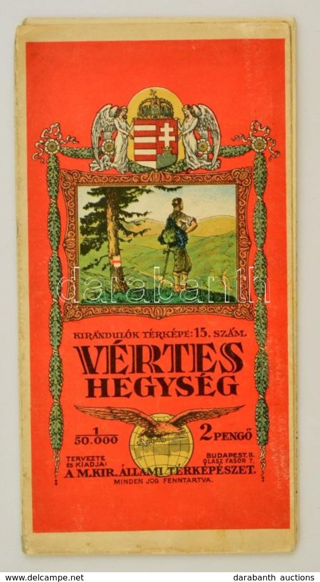 1928 Kirándulók Térképe 15.: Vértes Hegység, 1:50000, Magyar Királyi Állami Térképészeti Intézet, 64,5×76,5 Cm - Autres & Non Classés